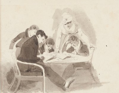 Zwei Jungen bei den Hausaufgaben, 1811 von John Harden