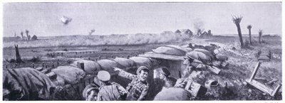 Gasangriff auf die Schützengräben der 2. Lancashire Fusiliers, bei dem Private Lyn sein Leben verlor, aber das Victoria-Kreuz gewann. Ypern April 1915 von John Harris Valda
