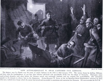 Wie der amtierende Sergeant W. Swan im Januar 1915 in Givenchy fünf Deutsche gefangen nahm von John Harris Valda