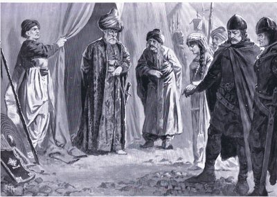 Ivan Shishman III übergibt seine Schwester an Sultan Murad I, AD1366, aus Hutchinsons Geschichte der Nationen (Band 4), veröffentlicht von Hutchinson, ca. 1920 von John Harris Valda