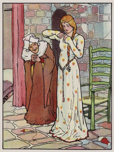 Rosanne sticht sich mit der Spindel in die Hand von John Hassall