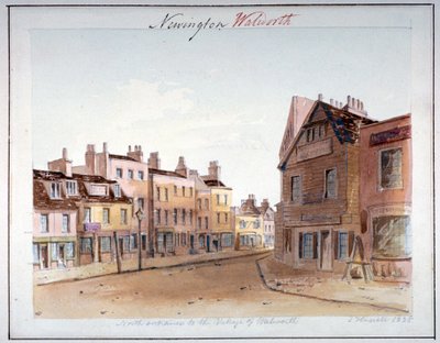 Ansicht des Dorfes Walworth, Southwark, vom Nordeingang, London, 1825 von John Hassell
