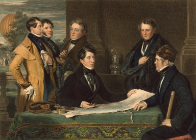 Eine Beratung vor einer Luftreise von London nach Wellburg in Nassau am 7. November 1836, veröffentlicht 1843 von John Hollins