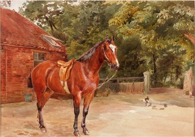 Stallhof mit Pferd von John Isaac Richardson