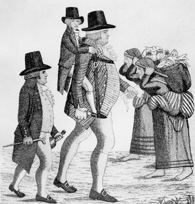 Hamilton Bell trägt einen Weinhändlerjungen von Edinburgh nach Musselburgh, 1792 von John Kay