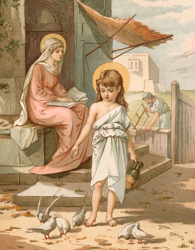 Jesus als Junge, spielt mit Tauben von John Lawson