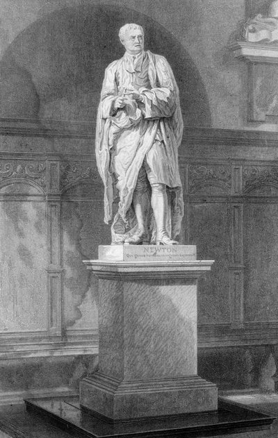 Statue von Sir Isaac Newton, englischer Mathematiker, Astronom und Physiker, 19. Jahrhundert von John Le Keux