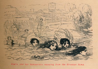 Cloelia und ihre Gefährtinnen fliehen aus dem etruskischen Lager, 1852 von John Leech