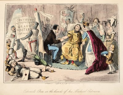 Edwards Arm in den Händen seiner medizinischen Berater, aus The Comic History of England, veröffentlicht 1864 von John Leech