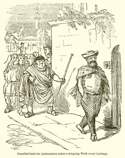 Hannibal führt die Botschafter zu einem ermüdenden Rundgang durch Karthago von John Leech