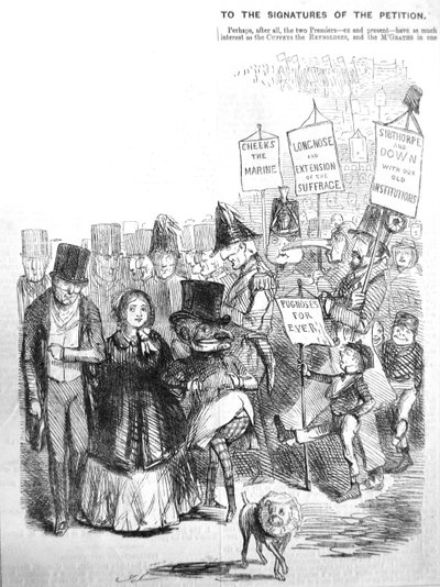 Wie die Chartistenprozession ausgesehen haben könnte, 1848 von John Leech