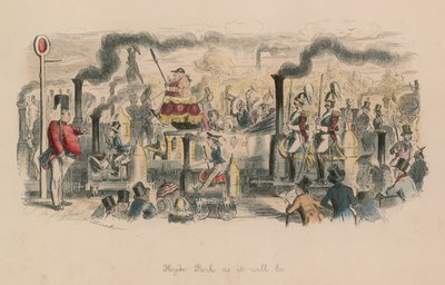 Hyde Park, wie er sein wird (farbiger Stich) von John Leech