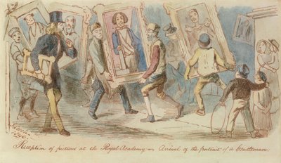 Empfang von Bildern an der Royal Academy - Ankunft des Porträts eines Gentlemans, 1846 von John Leech