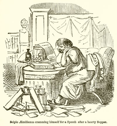 Scipio Aemilianus stopft sich nach einem herzhaften Abendessen für eine Rede voll von John Leech