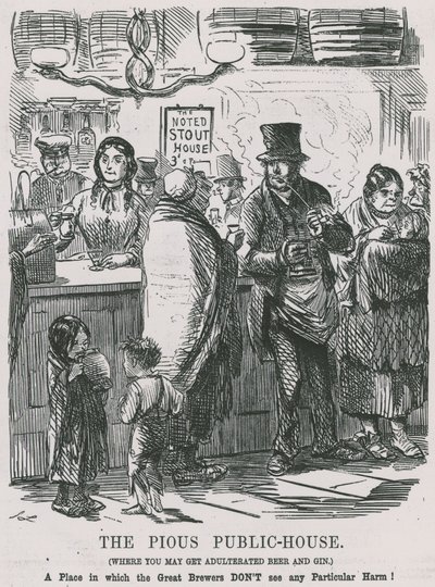 Das fromme Wirtshaus, wo man verfälschtes Bier und Gin bekommt von John Leech
