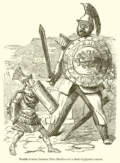 Schrecklicher Kampf zwischen Titus Manlius und einem riesigen Gallier von John Leech