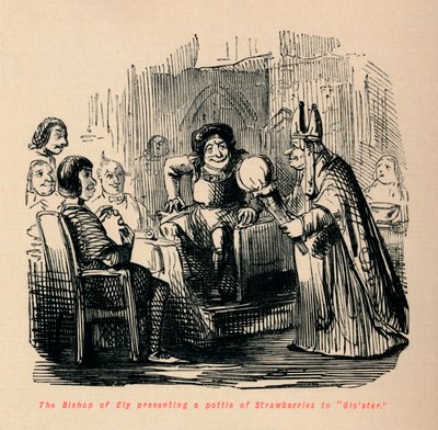 Der Bischof von Ely überreicht Gloster einen Korb Erdbeeren von John Leech