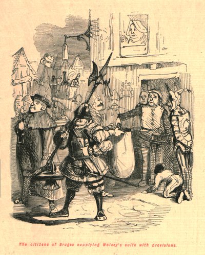 Die Bürger von Brügge versorgen Wolseys Gefolge mit Proviant von John Leech