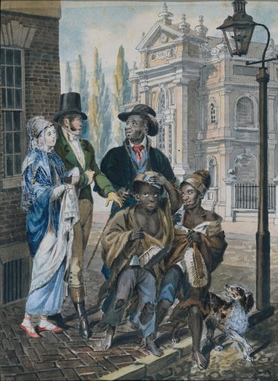 Weltliche Leute befragen Schornsteinfeger und ihren Meister vor der Christ Church..., 1811-ca. 1813 von John Lewis Krimmel
