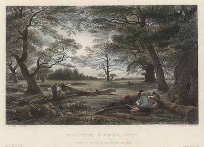 Holzfällarbeiten im Windsor Forest (farbige Gravur) von John Linnell