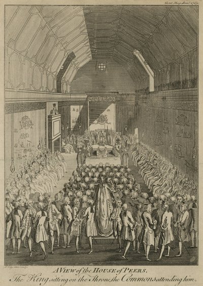 Ansicht des Hauses der Peers mit dem König auf dem Thron, die Commons anwesend von John Lodge
