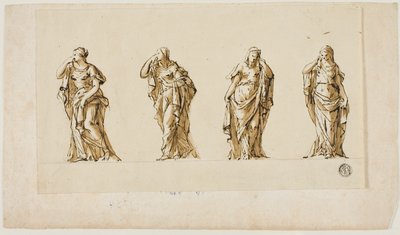 Entwurf für ein Grabdenkmal: Vier trauernde weibliche Figuren von John Michael Rysbrack