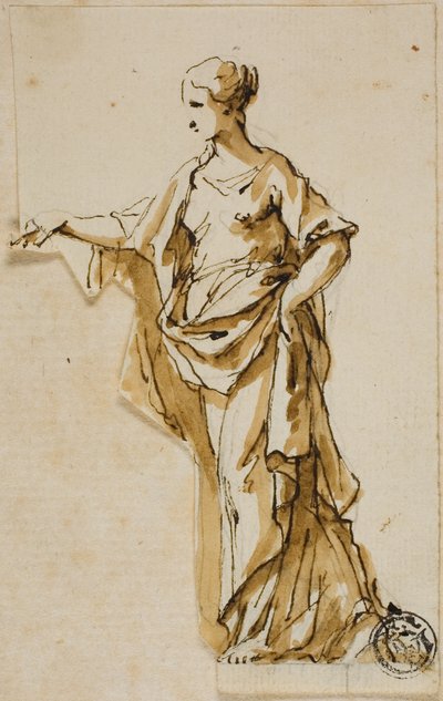 Stehende weibliche Figur mit erhobener rechter Hand von John Michael Rysbrack