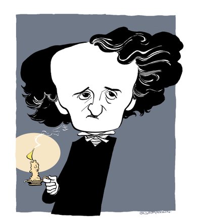 Edgar Allan Poe - Karikatur mit Kerzenhalter von John Minnion