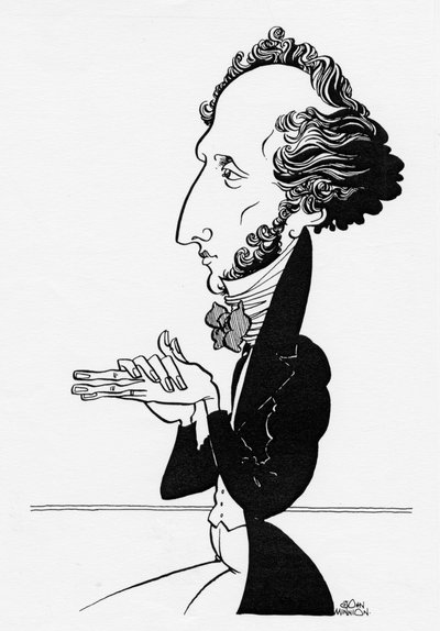 Felix Mendelssohn - Karikatur des deutschen Komponisten von John Minnion