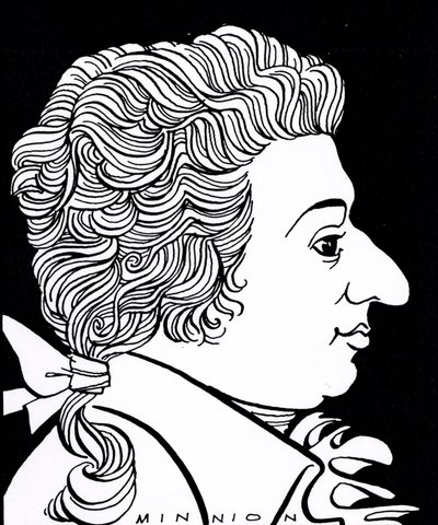 Wolfgang Amadeus Mozart, Karikatur von John Minnion