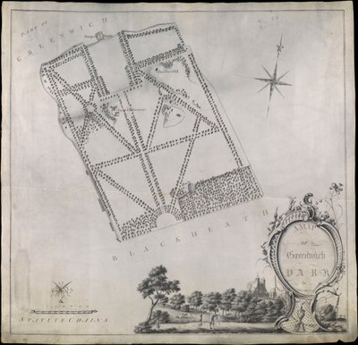 Plan des Greenwich Parks, zeigt das Royal Observatory, One Tree Hill und das Ranger