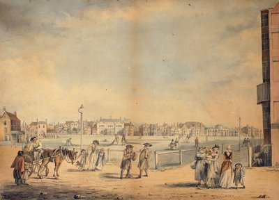 Brighton, zeigt Miss Widgetts Leihbibliothek, Marlborough House, das Castle Inn und Assembly Rooms und den Marine Pavilion, 1792 von John Nixon