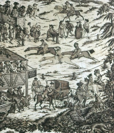 Pferderennen im Turf Inn (Dekorationsstoff) von John Nost Sartorius