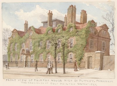 Vorderansicht von Fairfax House, Putney, London, die Residenz von General Fairfax, 1887 von John Phillipp Emslie