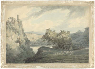 Italienische Berglandschaft mit dem Nemisee südlich von Rom von John Robert Cozens