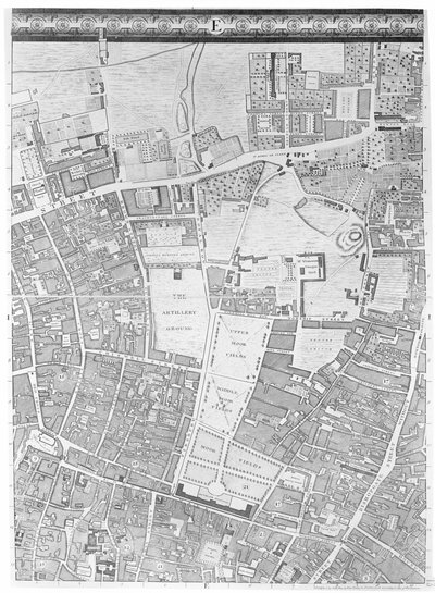 Karte von Moorfields und Hoxton, London, 1746 von John Rocque
