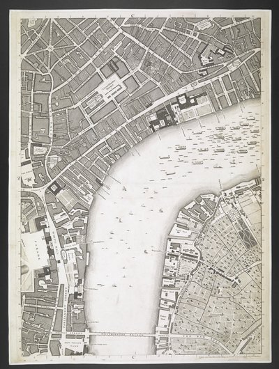 Plan von London, The Strand, Westminster Bridge, ein Plan der Städte London und Westminster und des Stadtteils Southwark; aus einer tatsächlichen Vermessung, erstellt von JOHN ROCQUE, Landvermesser, und graviert von John Pine von John Rocque