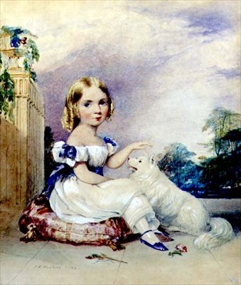Porträt eines kleinen Mädchens mit einem Hund von John Rogers Herbert