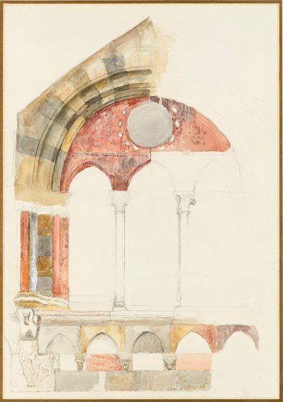 Ein Fenster des Broletto, Como: schnelle Skizze in Farbe, zeigt die Methode der Marmorintarsien, 1869 von John Ruskin