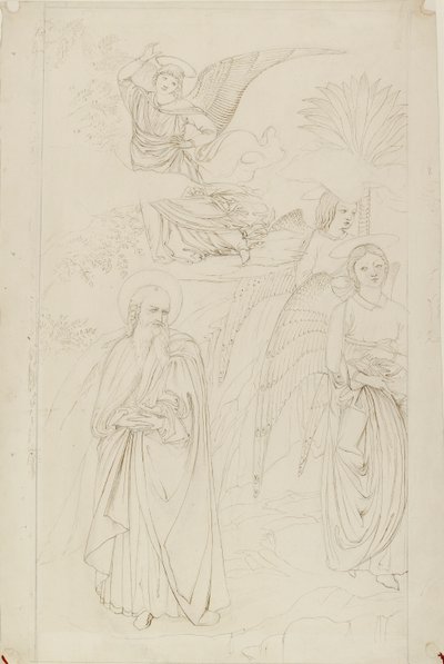 Zeichnung von Abraham, der sich von den Engeln trennt, nach Benozzo Gozzoli, 1845 von John Ruskin