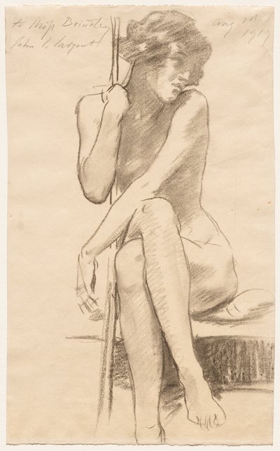 Weiblicher Akt auf einer niedrigen Bank sitzend von John Singer Sargent