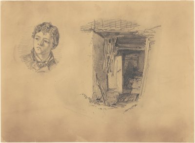 Kopf eines Jungen; und der Eingang zu einer Hütte von John Singer Sargent