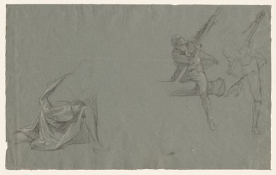 Studie von Draperien; Zwei Figuren ziehen an einer Stange von John Singleton Copley