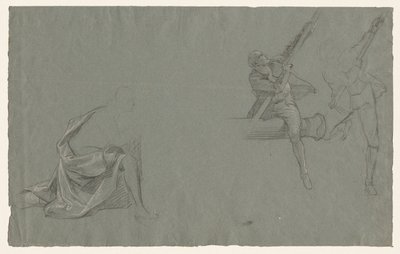 Draperiestudie, zwei Figuren ziehen an einer Stange, 1785-86 von John Singleton Copley