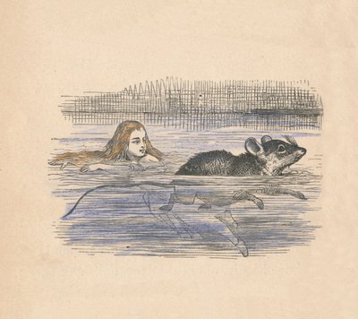 Alice schwimmt mit einer Maus in einem Teich, 1889 von John Tenniel