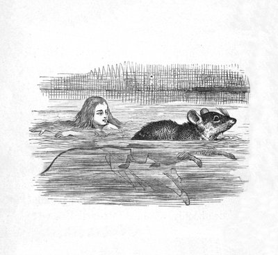Alice schwimmt mit einer Maus in einem Teich, 1889 von John Tenniel