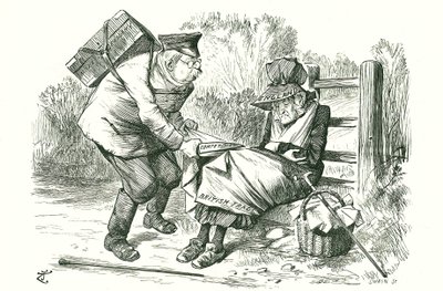 Deutschland stiehlt Großbritanniens Position als Weltmarktführer im Handel und in der Herstellung. Karikatur von John Tenniel aus Punch, 5. September 1896 von John Tenniel