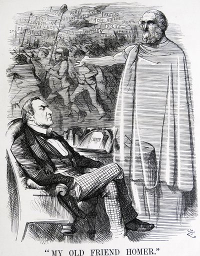 Politische Satire darstellend William Ewart Gladstone und seinen 