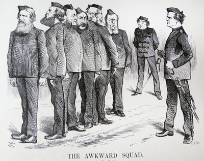 DIE UNBEHOLFENE TRUPPE. John Tenniel Karikatur. Die Schwierigkeiten, die Disraeli mit unterschiedlichen Meinungen in seinem Kabinett zur Politik im Russisch-Türkischen Krieg hatte von John Tenniel