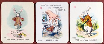 Drei Happy Family Karten mit Figuren aus Alice im Wunderland von Lewis Carroll von John Tenniel